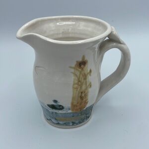 Vintage Jan Mann Pottery Duck Pond Scene Pitcher